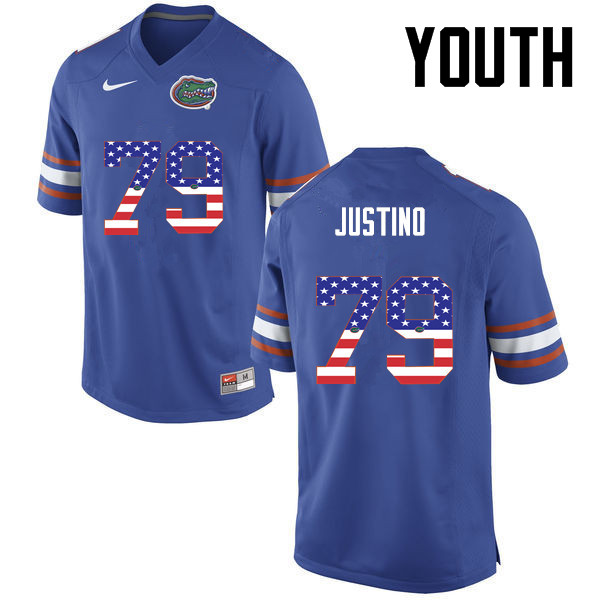 Youth Florida Gators #79 Daniel Justino College Football USA Flag Fashion Jerseys-Blue